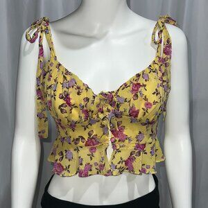 For Love and Lemons Yellow Floral Tank Top Size S